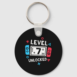 Kids 7th Birthday Shirt Boy Level 7 Unlocked Video Key Ring