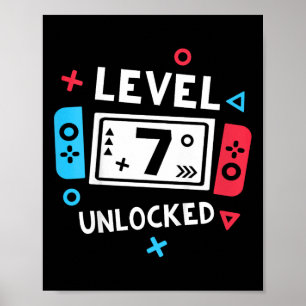 Kids 7th Birthday Shirt Boy Level 7 Unlocked Video Poster