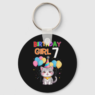 Kids 7th Birthday Shirt Funny Cat 7 Years Cat Birt Key Ring