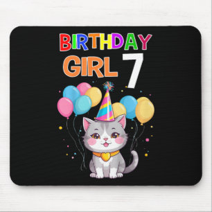 Kids 7th Birthday Shirt Funny Cat 7 Years Cat Birt Mouse Mat