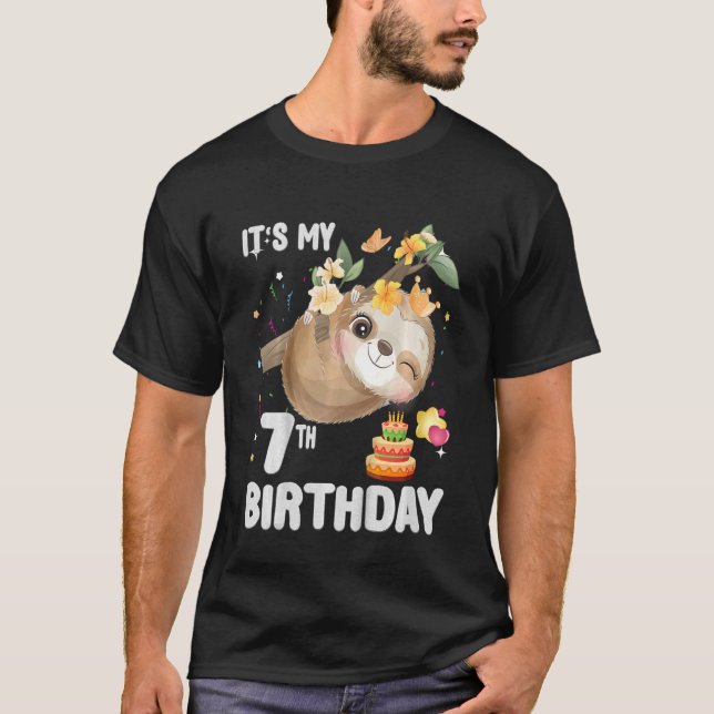 Kids 7th Birthday Sloth Girl Party Cute Sloth  7 Y T-Shirt (Front)