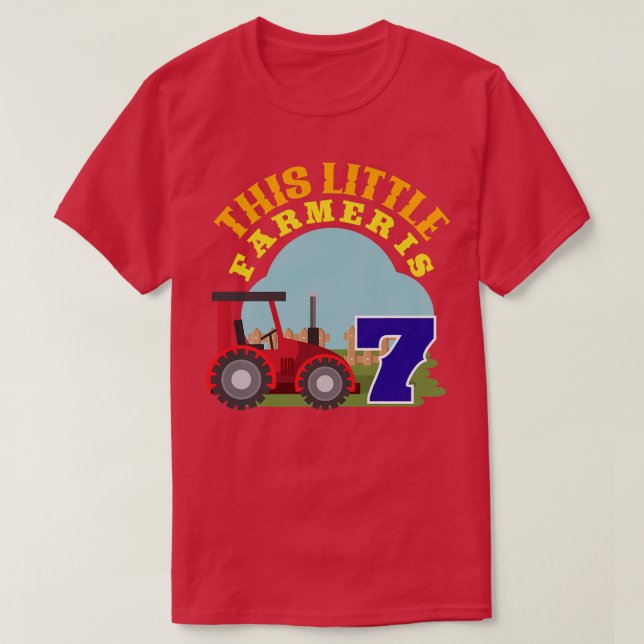 Kids 7th Birthday This Little Farmer Is 7 Farm Tra T-Shirt (Design Front)