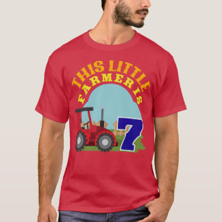 Kids 7th Birthday This Little Farmer Is 7 Farm Tra T-Shirt