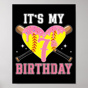 Kids 7th Softll Birthday Party 7 Year Old Softll P Poster