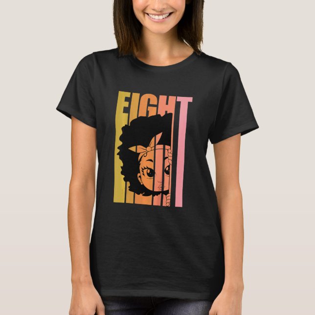 Kids 8 Today Black Girl Queen Retro 8th Afro Hair  T-Shirt (Front)