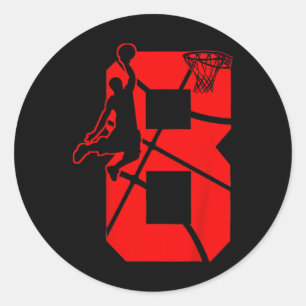 Kids 8 Year Old 8th Basketball Birthday PartyTheme Classic Round Sticker