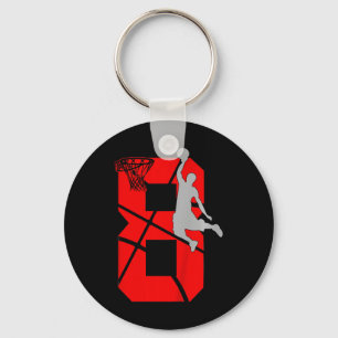 Kids 8 Year Old 8th Basketball Birthday PartyTheme Key Ring