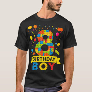 Kids 8 Year Old Building Blocks 8th Birthday Boy T-Shirt