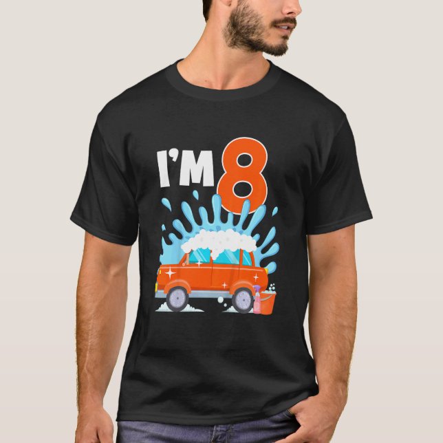 Kids 8 Year Old Car Wash Theme Birthday Party Fami T-Shirt (Front)