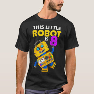 Kids 8 Year Old Cute Robot Birthday T-Shirt