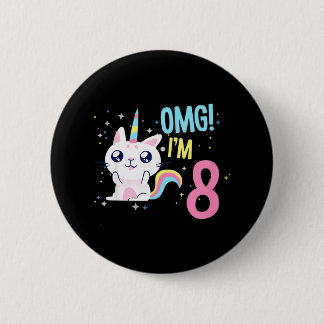 Kids 8 Year Old Girl Birthday Outfit Unicorn Cat 6 Cm Round Badge