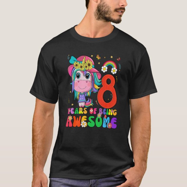 Kids 8 Year Old  Girls Teens Unicorn  8th Birthday T-Shirt (Front)