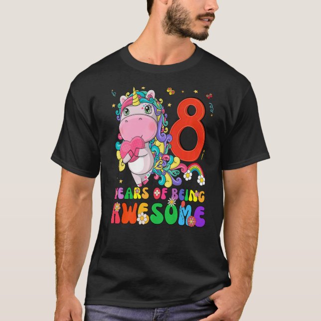 Kids 8 Year Old  Girls Teens Unicorn  8th Birthday T-Shirt (Front)