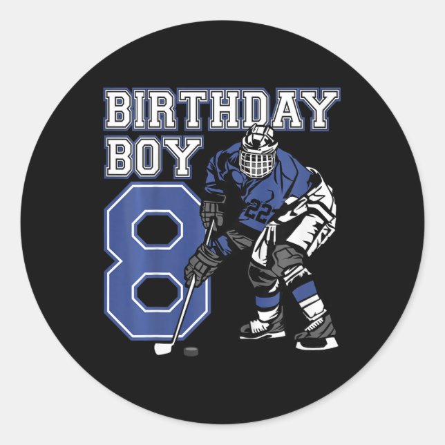 Kids 8 Year Old Ice Hockey Themed Birthday Party 8 Classic Round Sticker (Front)