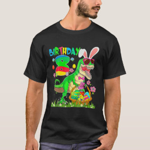 Kids 8 Year Old Rex Dinosaur Easter Bunny Egg 8Th T-Shirt