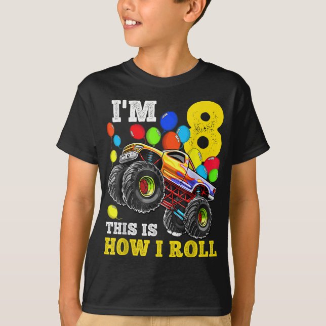 Kids 8 Year Old Shirt 8th Birthday Boy Monster (Front)