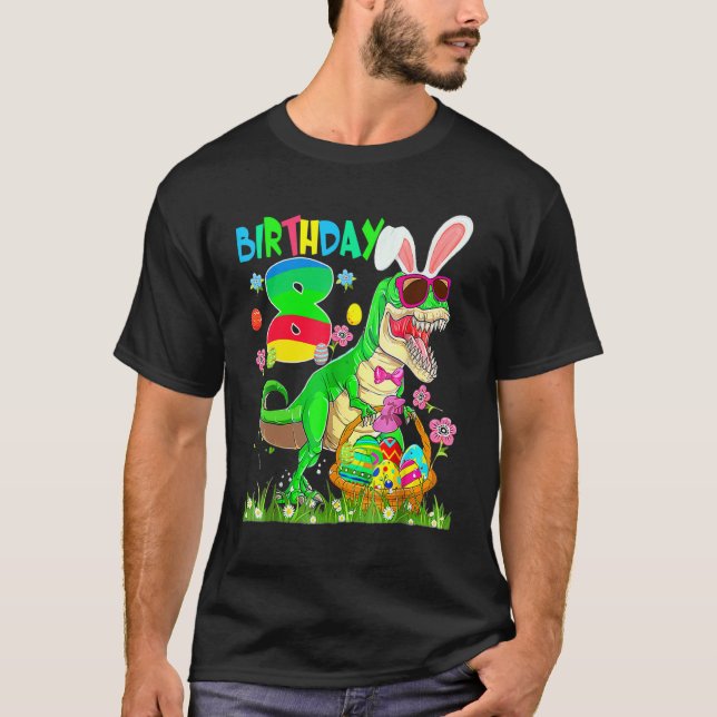 Kids 8 Year Old T Rex Dinosaur Easter Bunny Egg 8t T-Shirt (Front)
