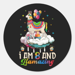 Kids 8 Years Old 8th Birthday Party Llamazing Llam Classic Round Sticker