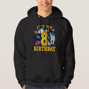 Kids 8 Years Old Astronaut Outer Space 8th Birthda Hoodie