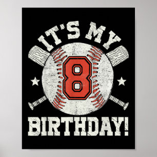 Kids 8th Baseball Birthday Party Boys Sport Fan 8 Poster