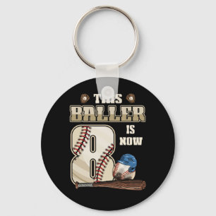 Kids 8th Birthday Baseball Boy Eight Year Old Key Ring