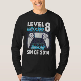 Kids 8th Birthday Boys Level 8 Unlocked Awesome 2 T-Shirt