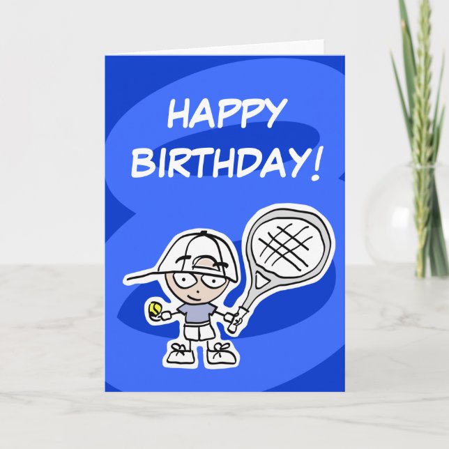 Kids 8th birthday card with little tennis player (Front)