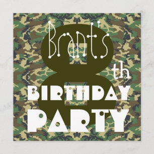 Kid's 8th Birthday Custom Name CAMO V03 Invitation