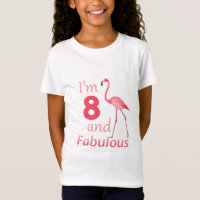 Kids 8th Birthday Cute Pink Flamingo