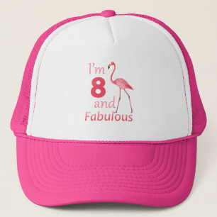 Kids 8th Birthday Cute Pink Flamingo Trucker Hat