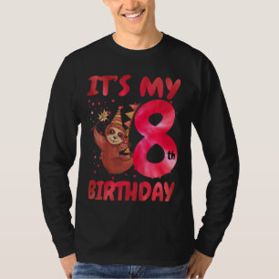 Kids 8th Birthday Cute Sloth Party Hat Themed Birt T-Shirt