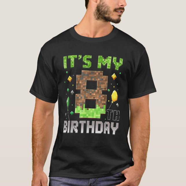 Kids 8th Birthday Gamer Pixel 8 Years Old Video Ga T-Shirt (Front)