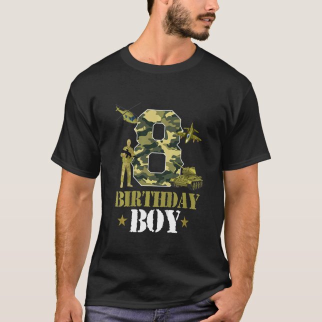 Kids 8th Birthday Military Themed Camo Boys 8 Yrs  T-Shirt (Front)