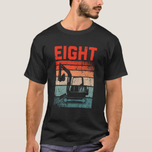 Kids 8th Birthday Retro Excavator Construction Veh T-Shirt