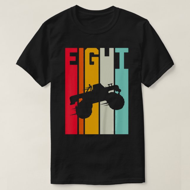 Kids 8th Birthday Retro Monster Truck 8 Years Boys T-Shirt (Design Front)