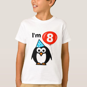 Kids 8th Birthday shirt   penguin with red balloon