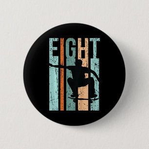 Kids 8th Birthday Skater Boy Skateboarding Retro D 6 Cm Round Badge