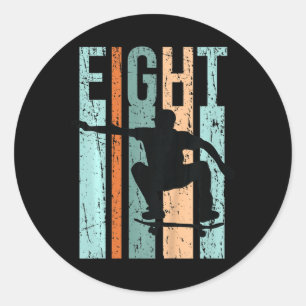 Kids 8th Birthday Skater Boy Skateboarding Retro D Classic Round Sticker