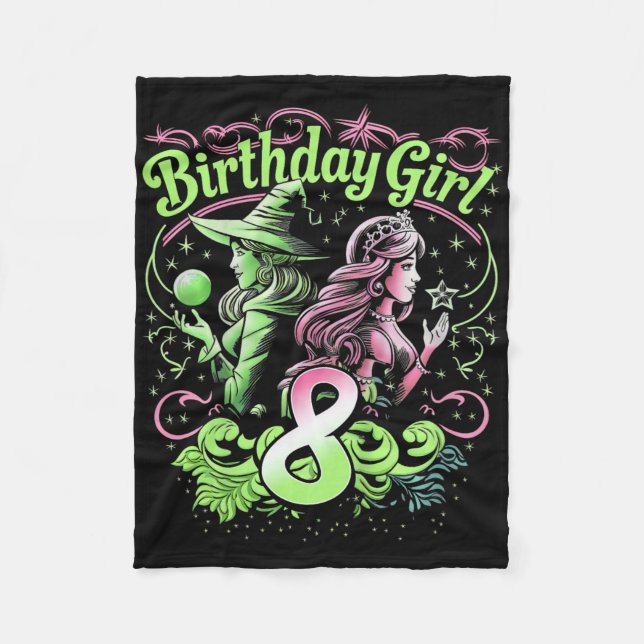 Kids 8th Birthday Witch Pink And Green 8 Years Old Fleece Blanket (Front)