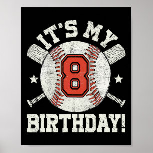 Kids 8th Bysebyll Birthday Party Boys Sport Fan 8  Poster