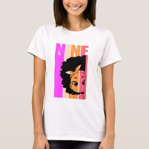 Kids 9 Today Black Girl Queen Retro 9th Afro Hair T-Shirt