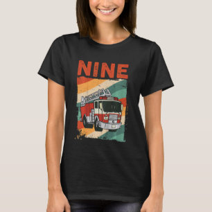 Kids 9 Year Old 9th Birthday Boy Firefighter Fire T-Shirt