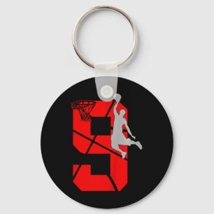 Kids 9 Year Old 9th Bysketbyll Birthday Partytheme Key Ring