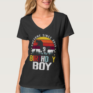 Kids 9 Year Old Dinosaur Trex 9th Birthday Boy Awe T-Shirt