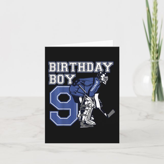 Kids 9 Year Old Ice Hockey Goalie Themed Birthday  Card (Front)