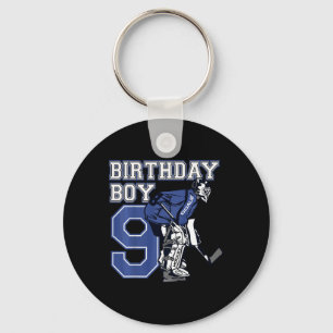Kids 9 Year Old Ice Hockey Goalie Themed Birthday Key Ring