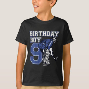 Kids 9 Year Old Ice Hockey Goalie Themed Birthday T-Shirt