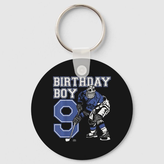 Kids 9 Year Old Ice Hockey Themed Birthday Party 9 Key Ring (Front)