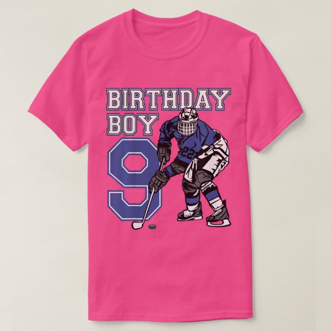 Kids 9 Year Old Ice Hockey Themed Birthday Party 9 T-Shirt (Design Front)