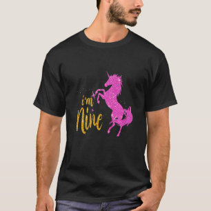 Kids 9 Year Old I'm Nine 9th Birthday Girl Unicorn T-Shirt